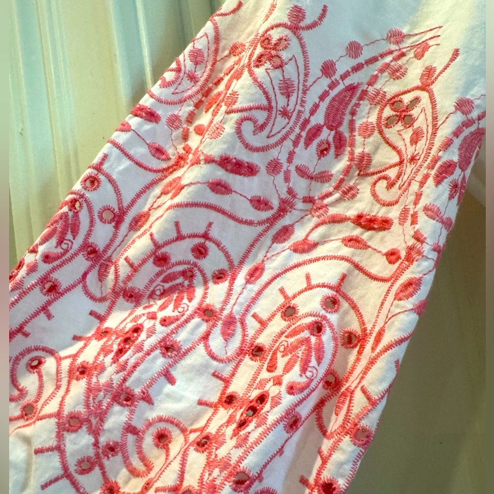 Versona White and Pink Tiered Sundress with Bishop Sleeves